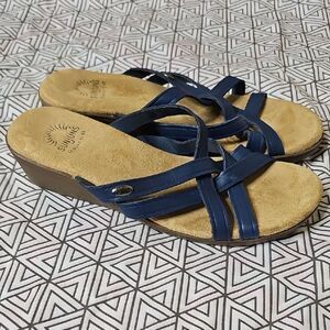 Vintage Sunjuns Sheila Strappy Wedge Women's Navy Blue Cushion Sandals 8.5